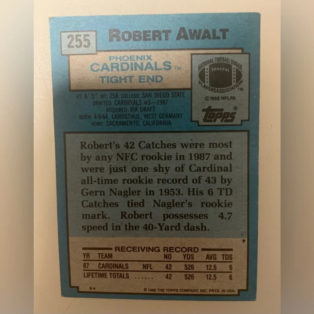 Topps Robert Football Rookie Trading Card - White/Red “1988”